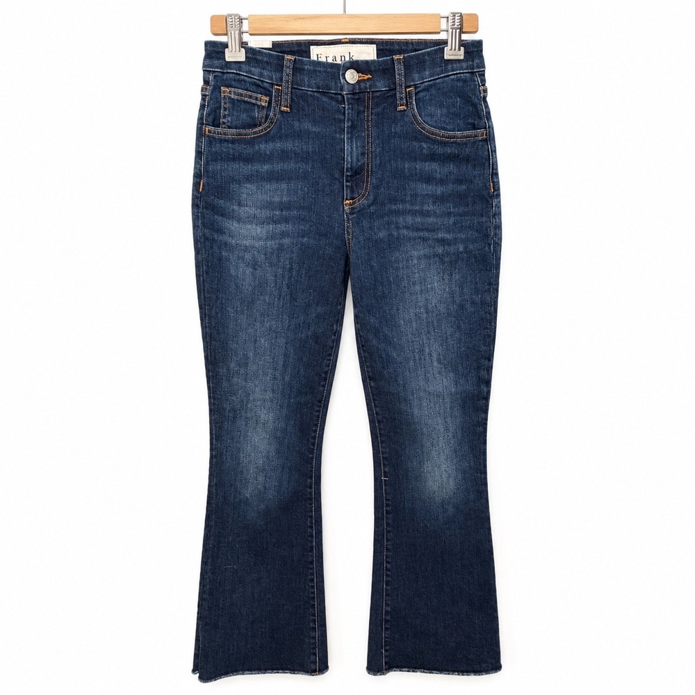 Frank & Eileen Killian High Rise Cropped Flare Raw Hem Jeans Dark Wash 25